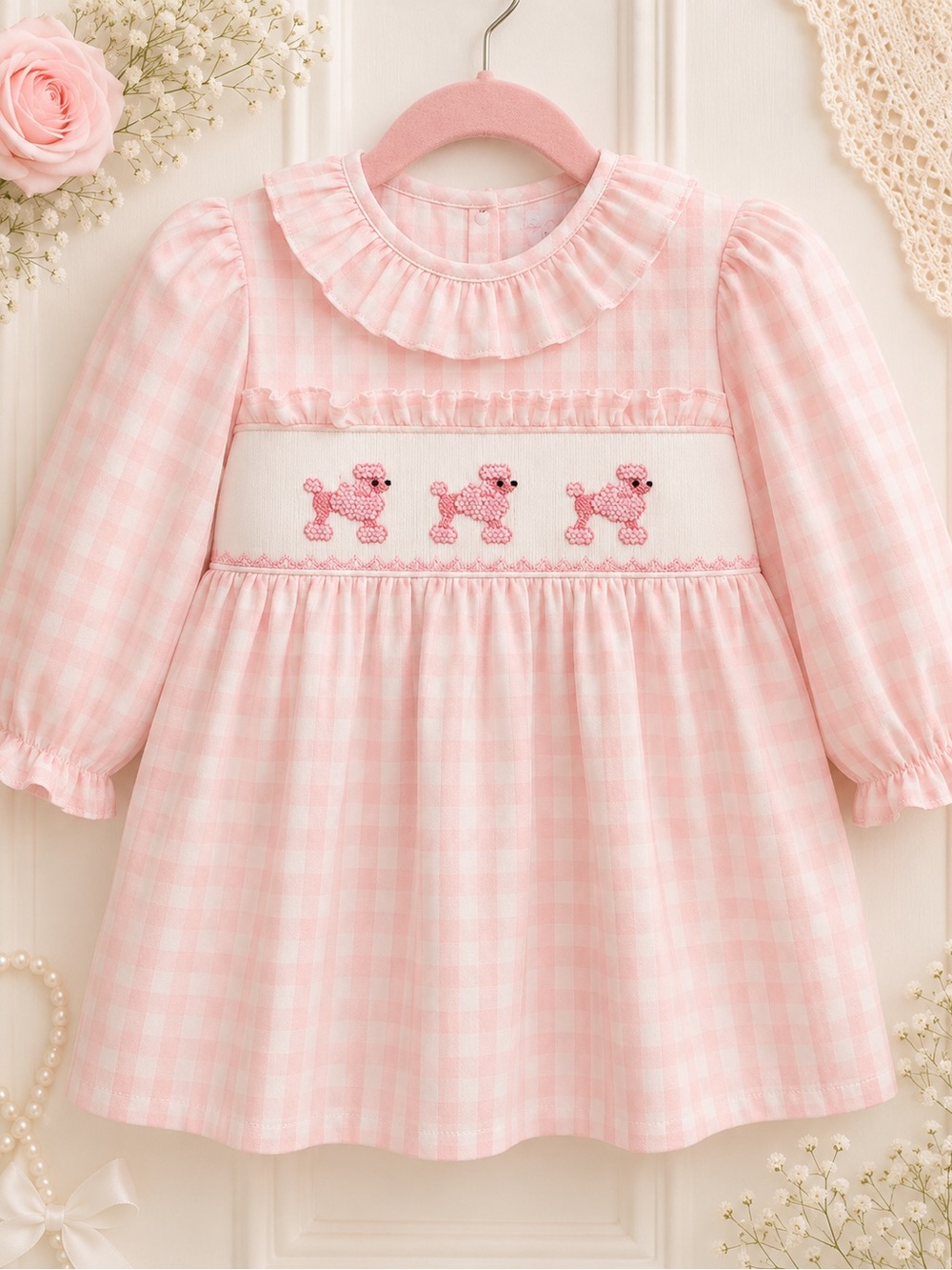 Smocked Poodle Ruffle Gingham Dress 24 Months / 2T Embroidered